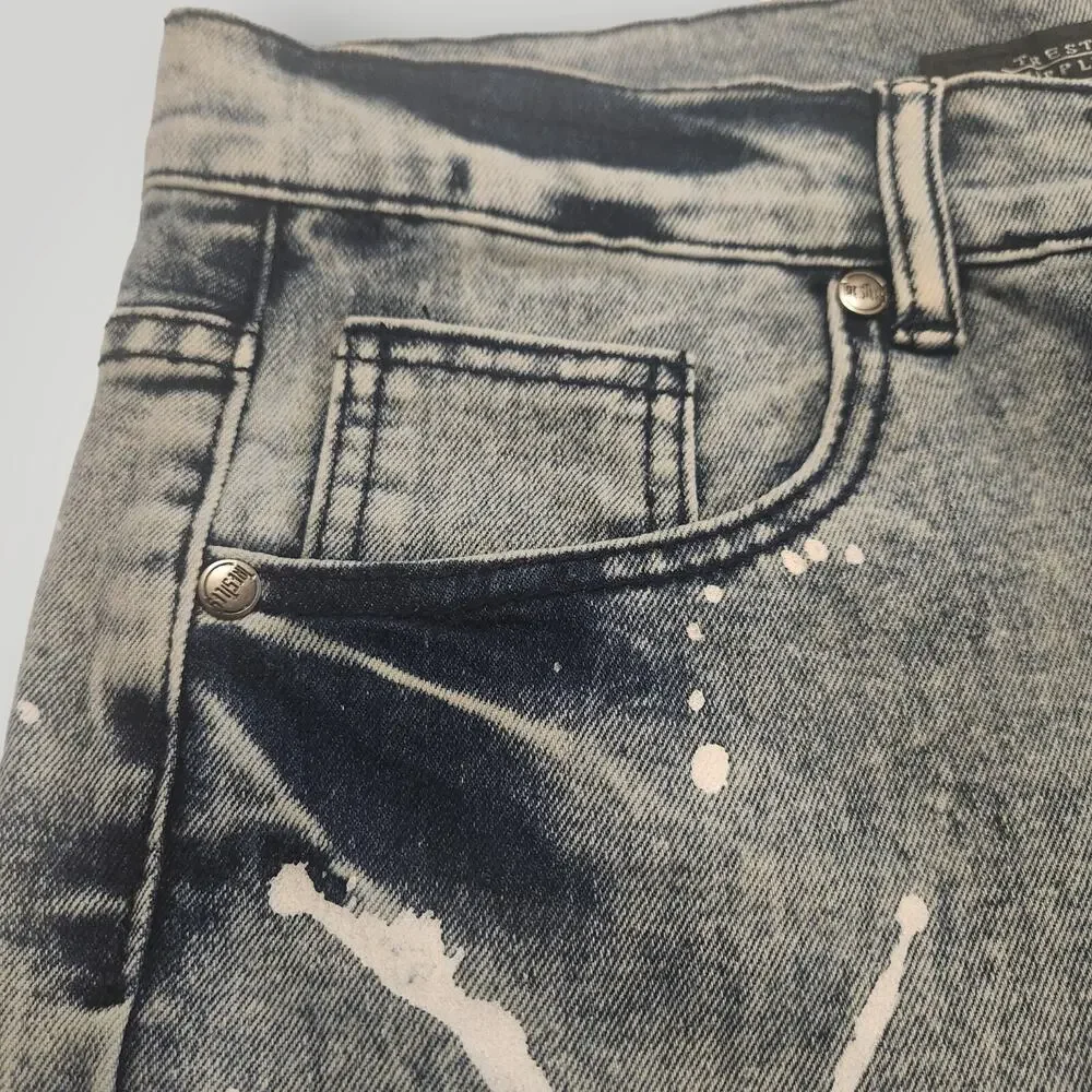 NWT Trestles Supply Men's 28 Blue Medium Wash White Paint Splatter Denim Shorts - Picture 9 of 16